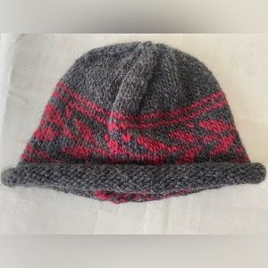 NWOT Gray and Red Wool Handknit Hat